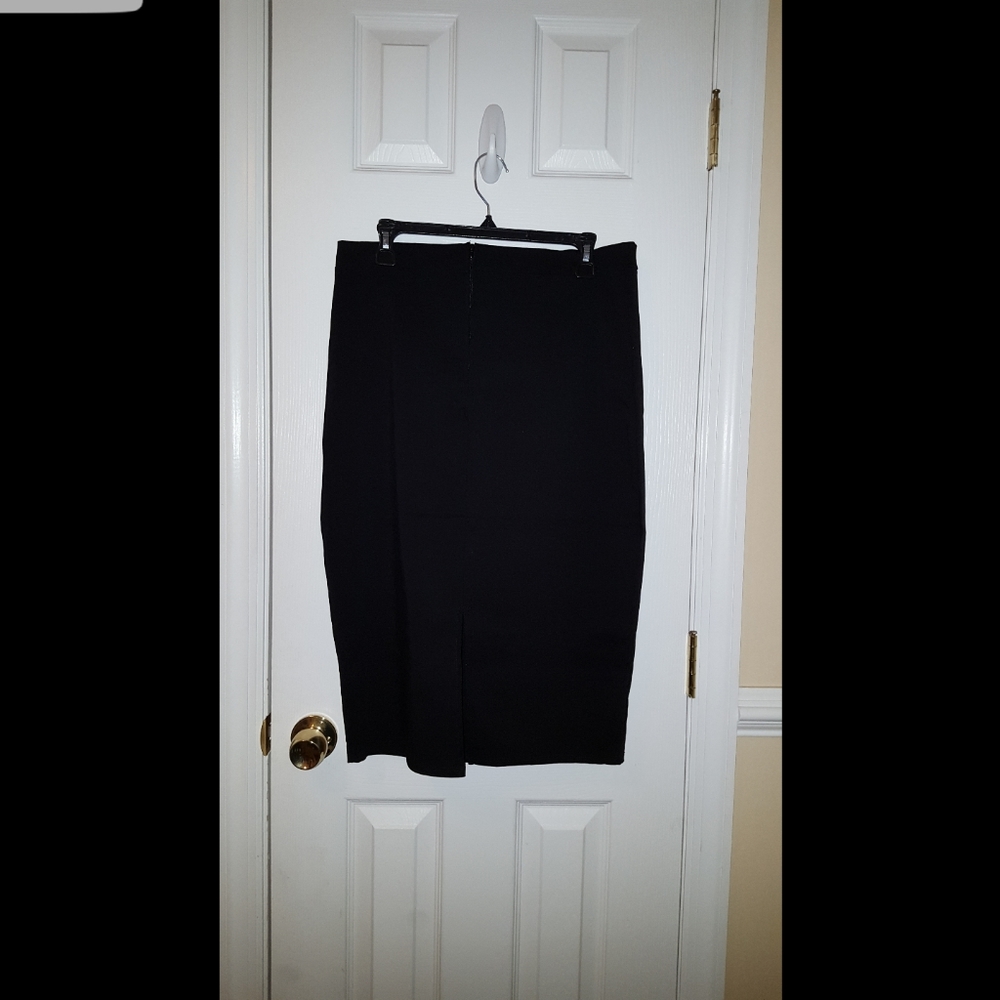 Black plus size pencil skirt w/ slit in back